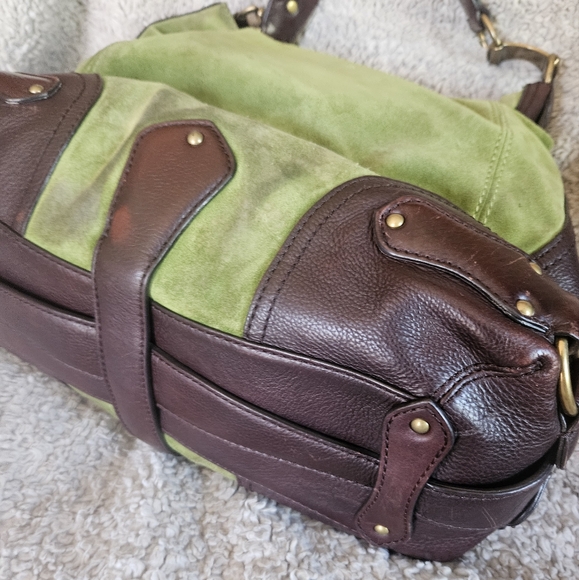 RARE MICHAEL KORS 2008 Grp een Suede Brown Leather XL Hobo bag Vintage purse - Picture 6 of 16